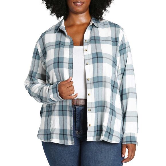 New Jachs Girlfriend Women's' Super Soft Flannel Side Pockets Button Front Shirt - Picture 4 of 7